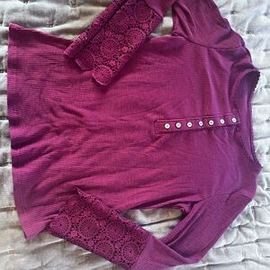 Red 3/4 Sleeve Polo Blouse with Buttoned Front